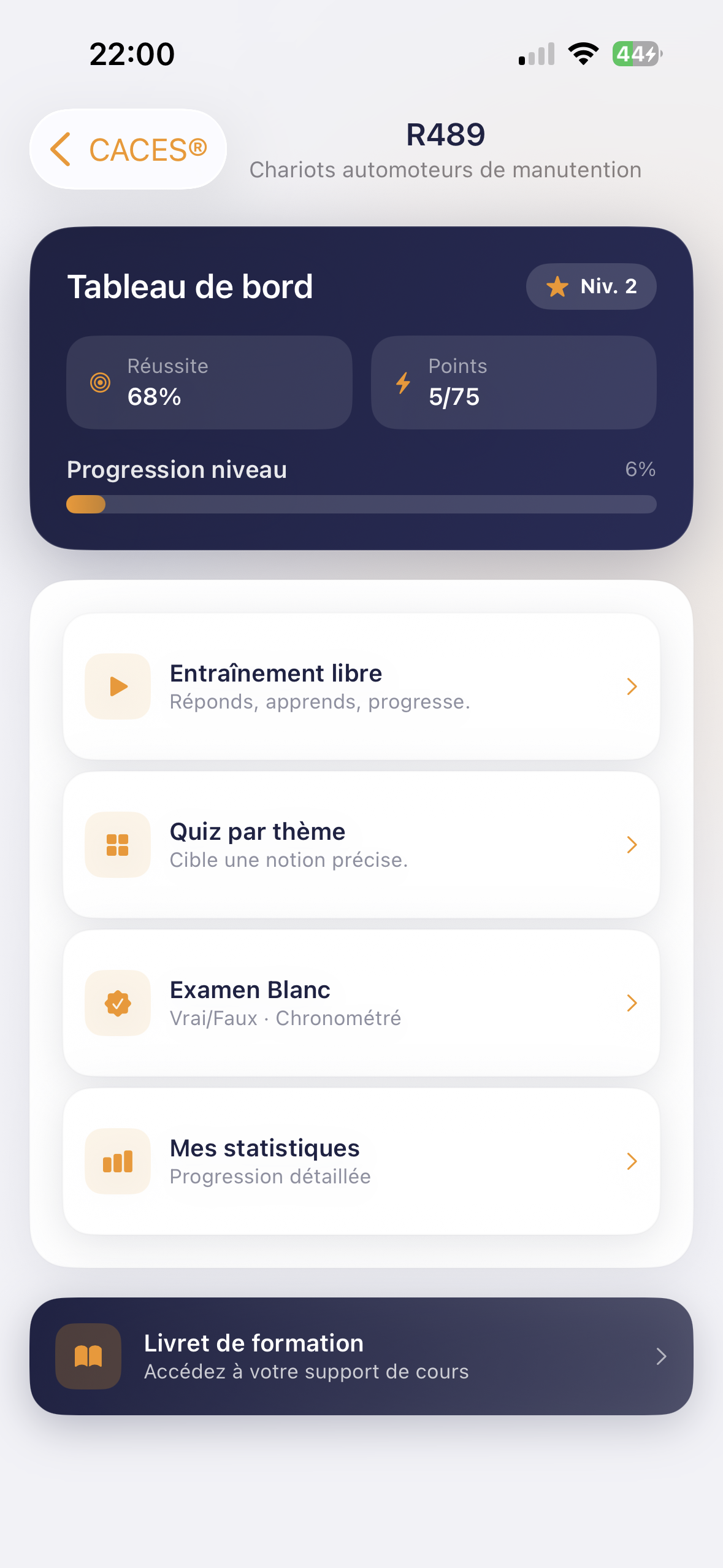 Tableau de bord d'entraînement libre