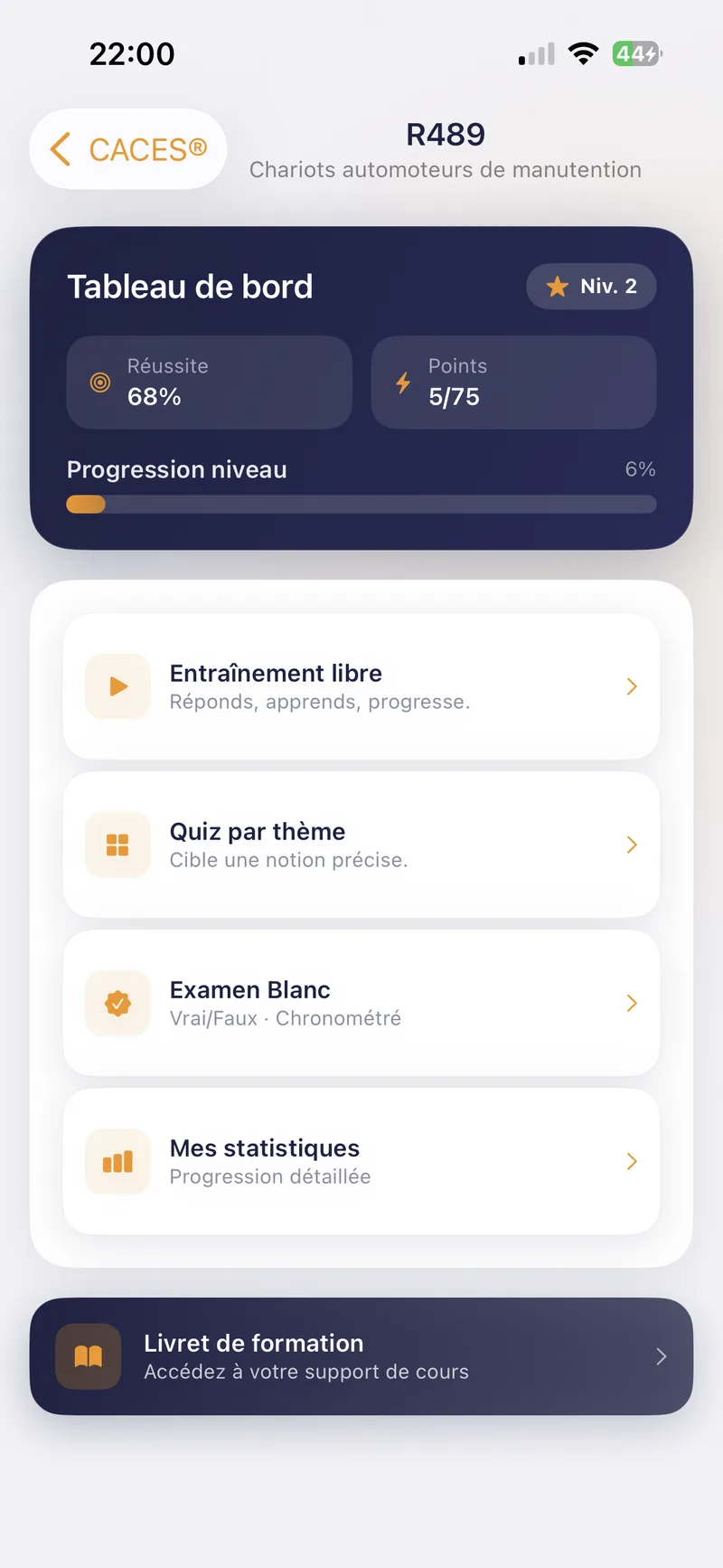 Tableau de bord d'entraînement libre